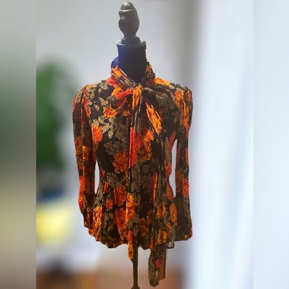 Tracy Reese NY Silk Blouse Top Tie Neck Long Sleeve Sheer Floral Size XS - Picture 2 of 16
